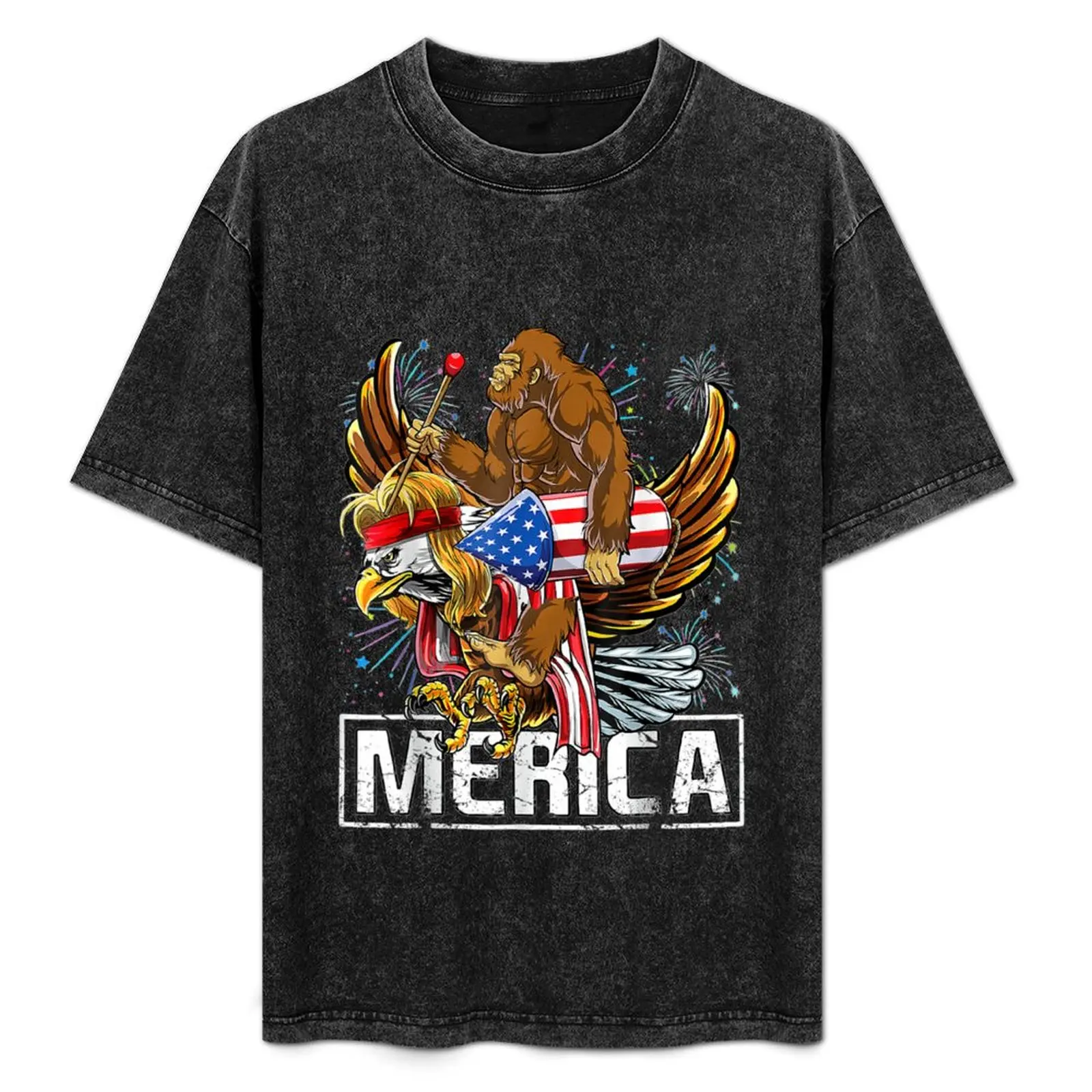 

Bigfoot riding Eagle American Flag Fireworks 4th Of July T-Shirt sports fans graphic shirts cute clothes mens plain t shirts