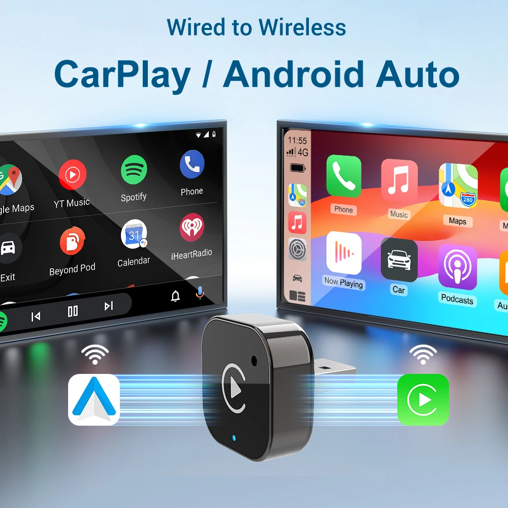 2026 Wireless CarPlay Adapter 2-in-1 Wired to Wireless Dongle for Apple & Android Auto Plug and Play Universal Car Accessory