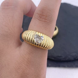 Chunky Textured Cubic Zirconia Crystal Love Heart Stripe Open Cuff Ring Jewelry Festival Party Gifts For Women Men
