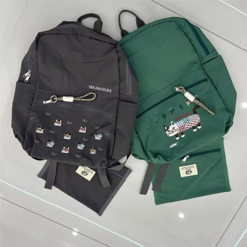 Embroidered Cat Student Backpack Women Japanese Large Capacity Travel Backpack Ladies Lightweight Simple Cute Mochilas Mujer New