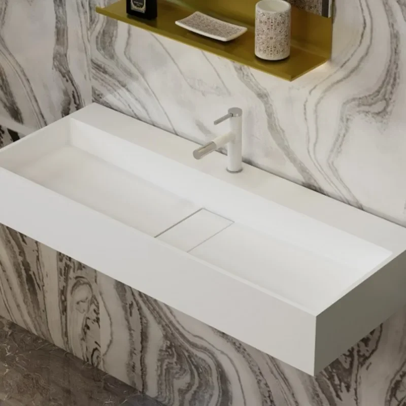 Light luxury bathroom cabinet combination bathroom artificial stone washbasin household hand wash small