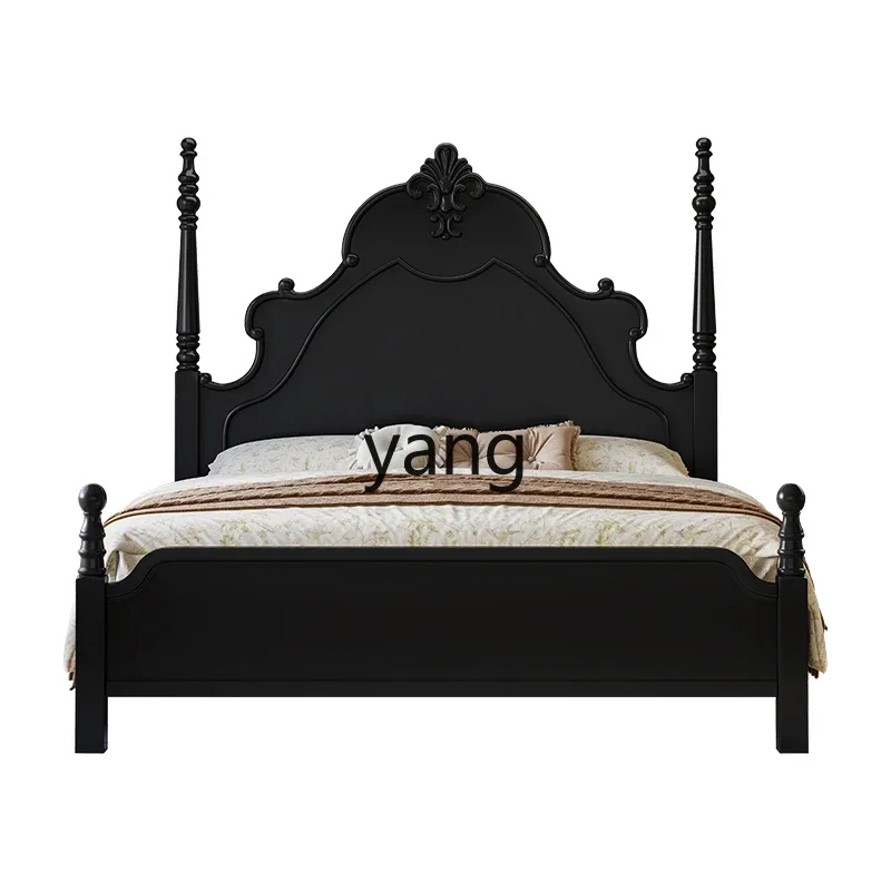 Lmm  solid wood double bed black 1.8M medium and ancient style master bedroom high-end atmospheric light luxury wedding bed