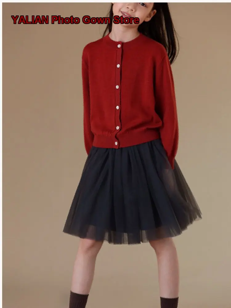 Girls Round Neck Knit Top Fall New Arrival Casual Sweet Pink Single-Breasted Off Shoulder Stylish