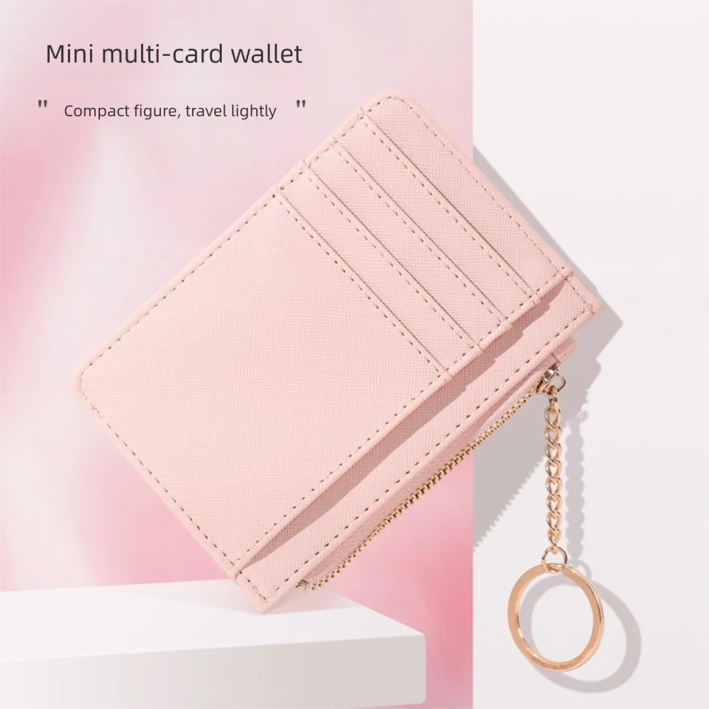 Portable Solid Color Coin Purse Keychain with Key Ring Multi-card Card Holoder Wallet Waterproof Wear-resistant Money Bag