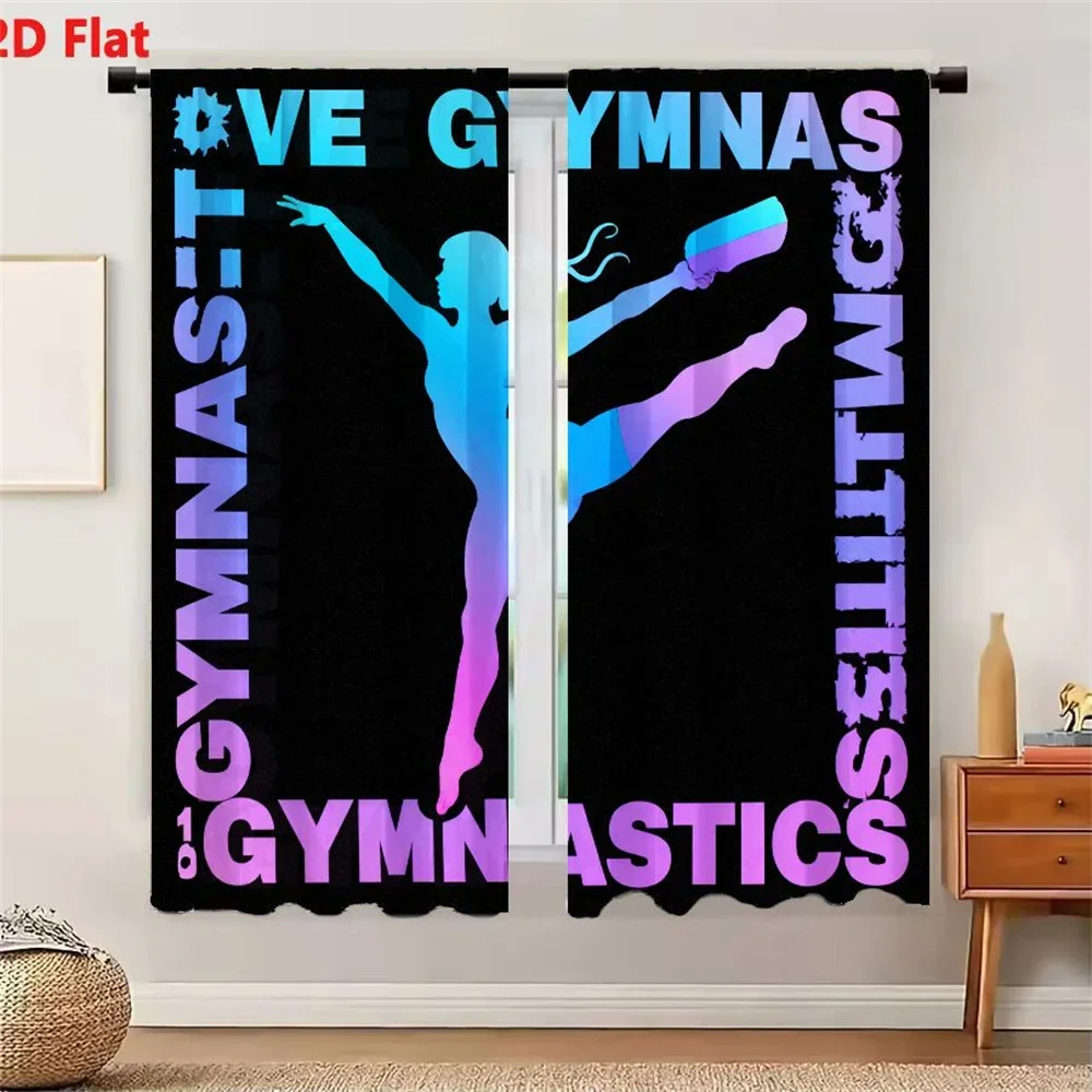 Gymnastics Silhouette Sport Dance Workout Fitness Room Curtain Black Background Curtain Panel