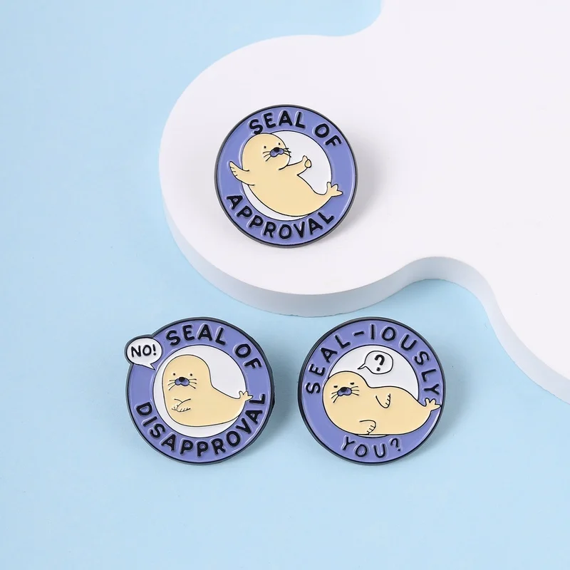 Seal of Approval Emaille-Pins: Personalisierte „Seal-ishly“-Abzeichen, Cartoon-Tier-Wortspiele, Reversbroschen, Schmuckgeschenk für Freunde – Detail 5