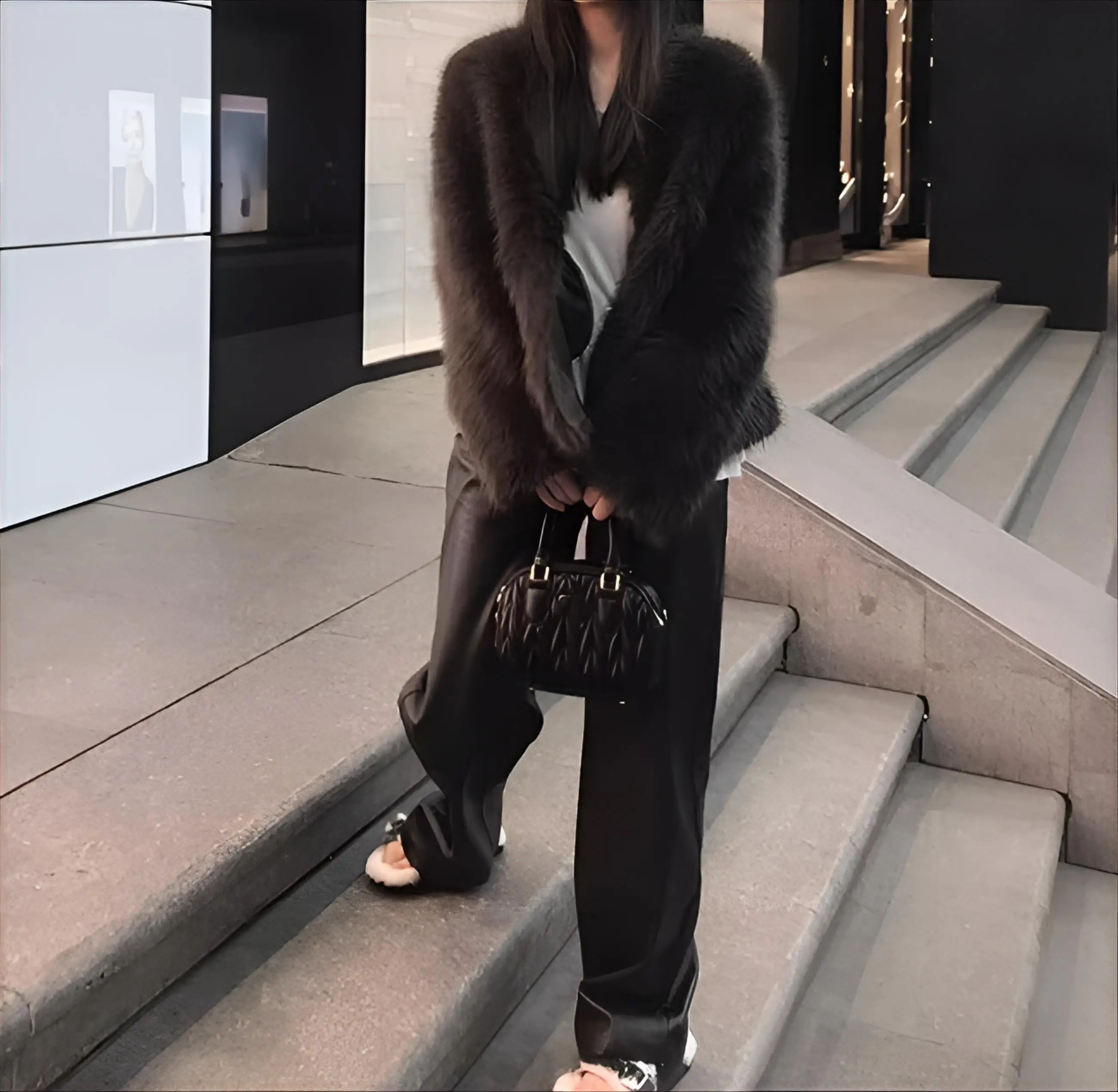 Casacos de gola de pele falsa feminino festivalholeskin peludo fino alargamento com nervuras boutique botão de leopardo raglan tendência de estilo japonês