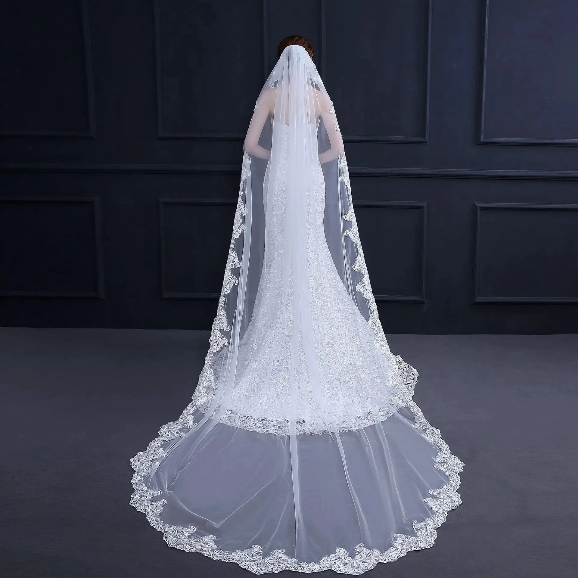 New Arrival 3*1.5 Meter One Layer Lace Bridal Veils White Ivory Cheap Cathedral Wedding Veil