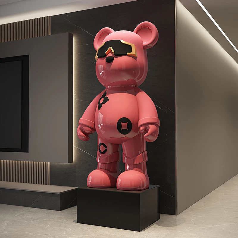 Light Luxury Pink Violent Bear Floor Decoration Living Room Sofa TV Cabinet Piggy Bank Creative Gift Sunglasses Sculpture