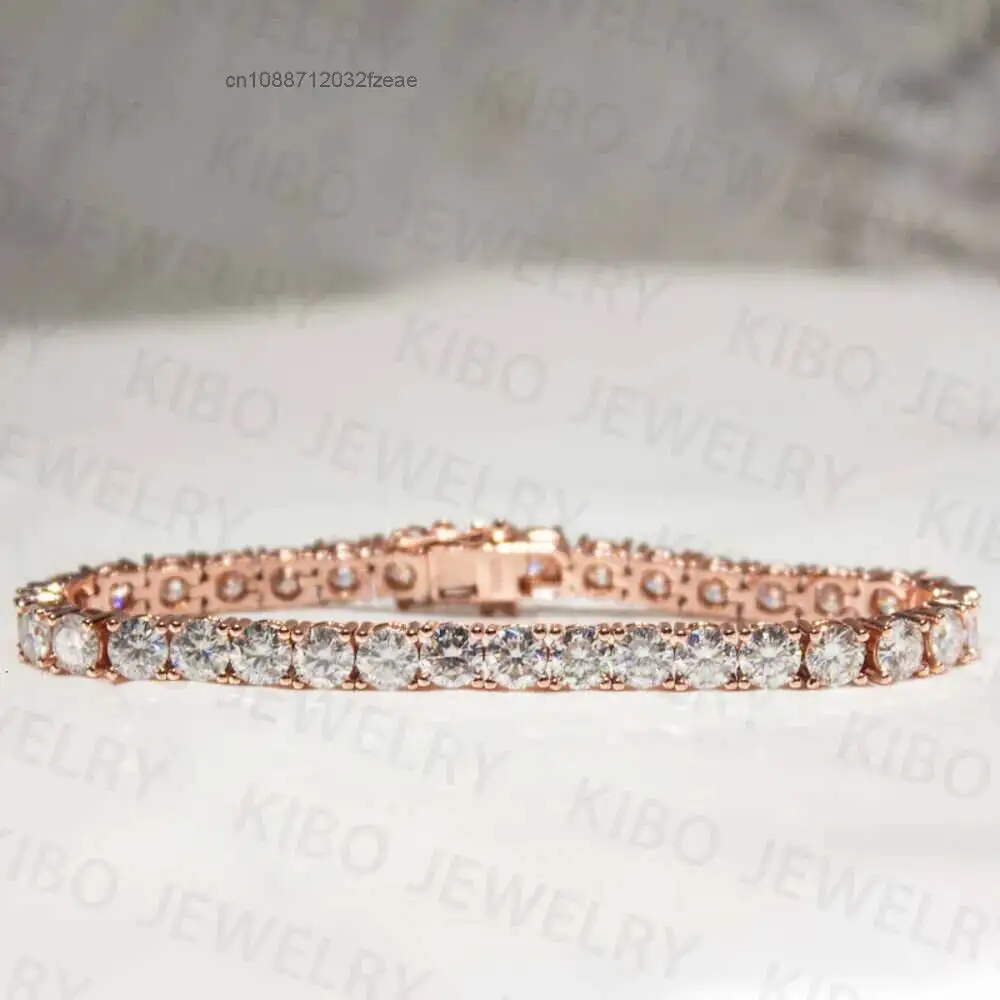 Luxury 4mm Shiny Hip Hop Jewelry Iced Out 10k Real Solid Gold Chain Round Cut Lab Grown Diamond Chain Tennis Bracelet.