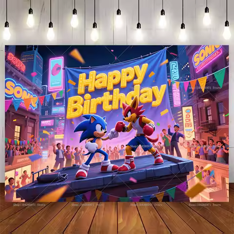 Cartoon Sonic Photography Background Children's Birthday Decoration Background Party Supplies Baby Shower Party Banner Studio