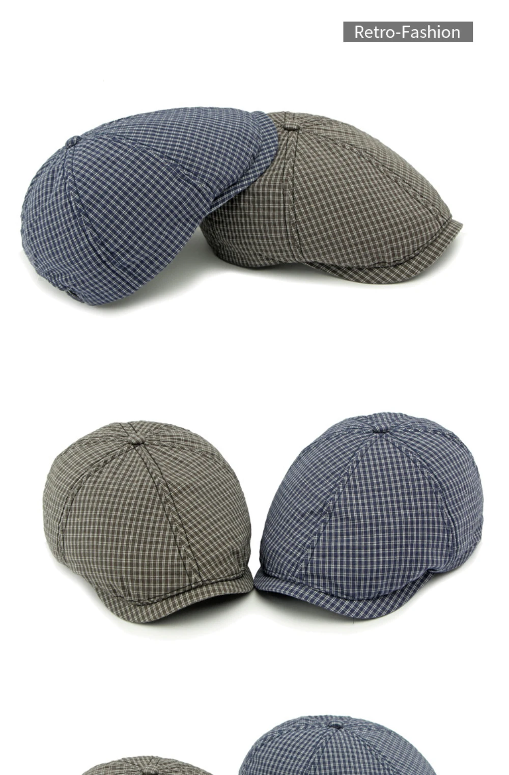 HT4798 Herren Berets Frauen Plaid Künstler Maler Baskenmütze Hut Männlich Weiblich Ivy Flache Kappen Einstellbar Frühling Herbst Achteckige Baskenmütze Kappen – Detail 3