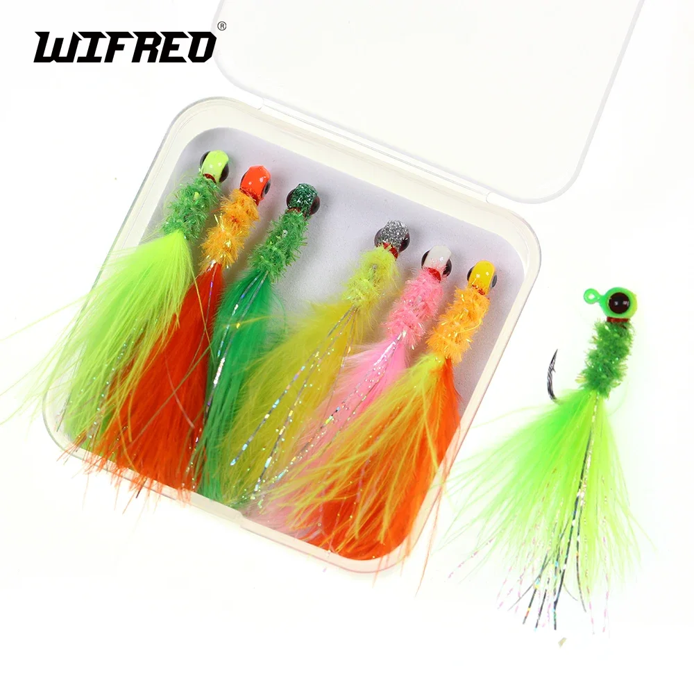 

Wifreo 6PCS/Box Marabou Tail Crappie Jig Mix Colors Panfish Fishing Jigs Ice Fishing Lures Bluegill Trout Walleye Fishing Hook