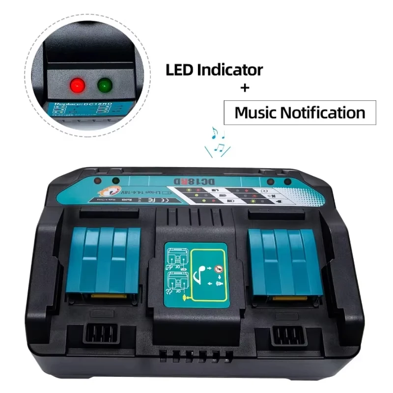 Newest Double Li-ion Battery Charger 4A Charging Current for Makita 14.4V 18V BL1830 Bl1430 DC18RC DC18RA and More Fast Charging image 2
