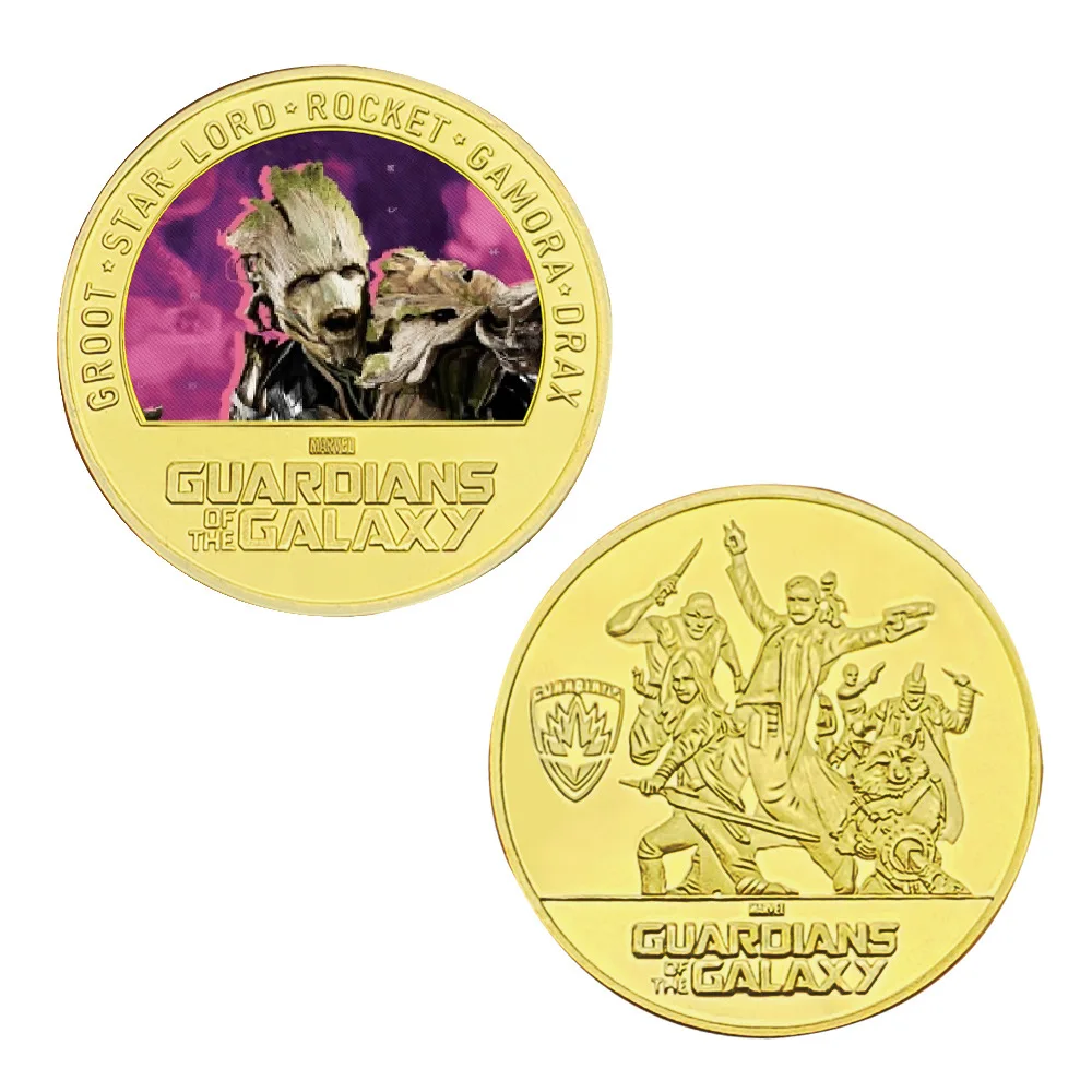 Disney Guardians of The Galaxy Metal Commemorative Coins Toys Star-Lord Groot Gamora Rocket Raccoon Action Figures Toys Coins