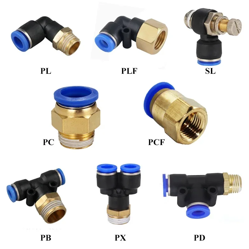 

1Pcs Pneumatic Air Connector Fitting PC PCF PL 4mm 6mm 8mm 10mm Thread 1/8 1/4 3/8 1/2 Hose Fittings Pipe Quick Connectors