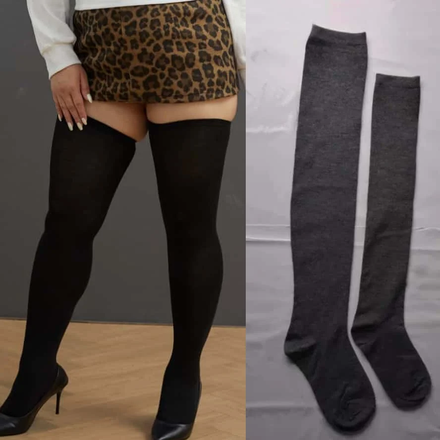 Elastyczne podkolanówki plus size dla dziewcząt, za kolano, czarne, jesienno-zimowe, grube, długie skarpety dla kobiet o dużych rozmiarach, ocieplacze na nogi 5XXXL