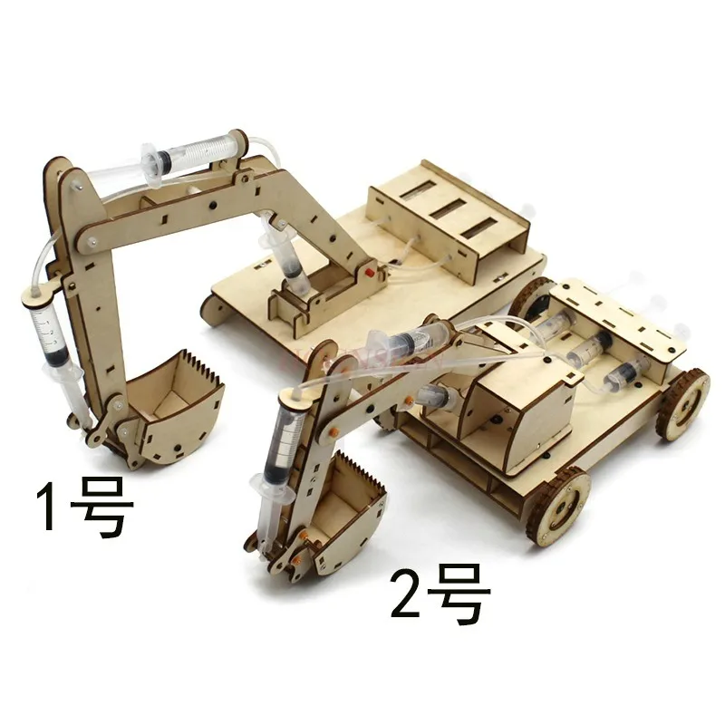 

1pcs Wooden hydraulic excavator model, children's toy, wooden handmade materials, scientific experiment, small production