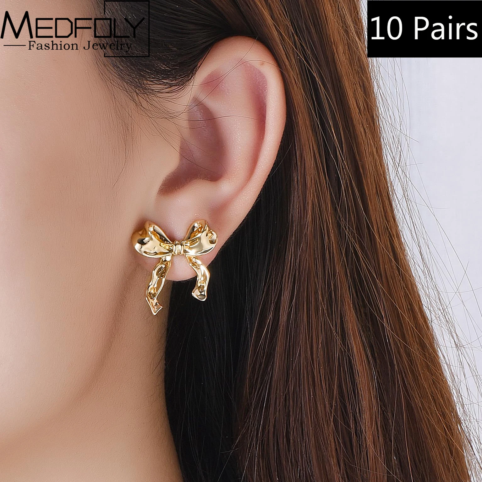 

Wholesale 10 Pairs Gold/Sliver Plated Bowknot Earrings for Women Cute Ribbon Bow Knot Stud Earrings Birthday Party Jewelry Gifts