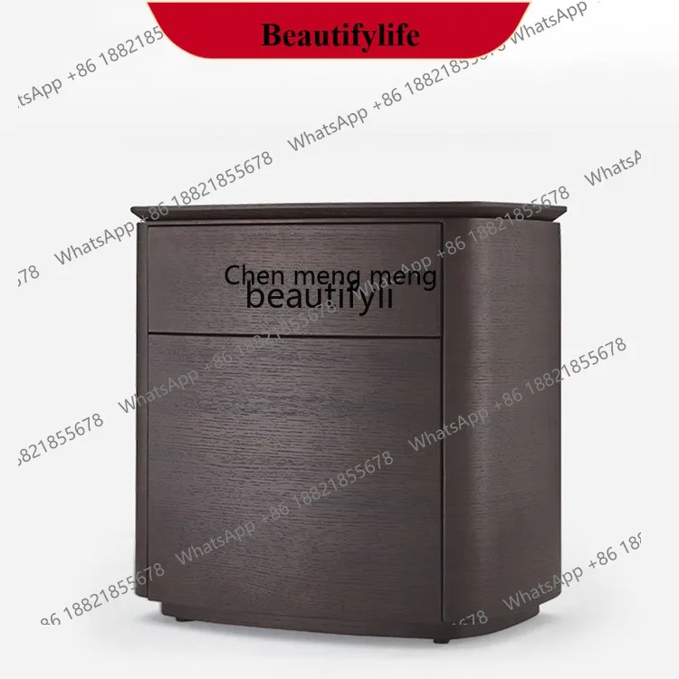

D178 Minimalist Bedside Table Modern Simple Bedroom Light Luxury High-end Smoked Solid Wood Double-layer Storage Side Cabinet