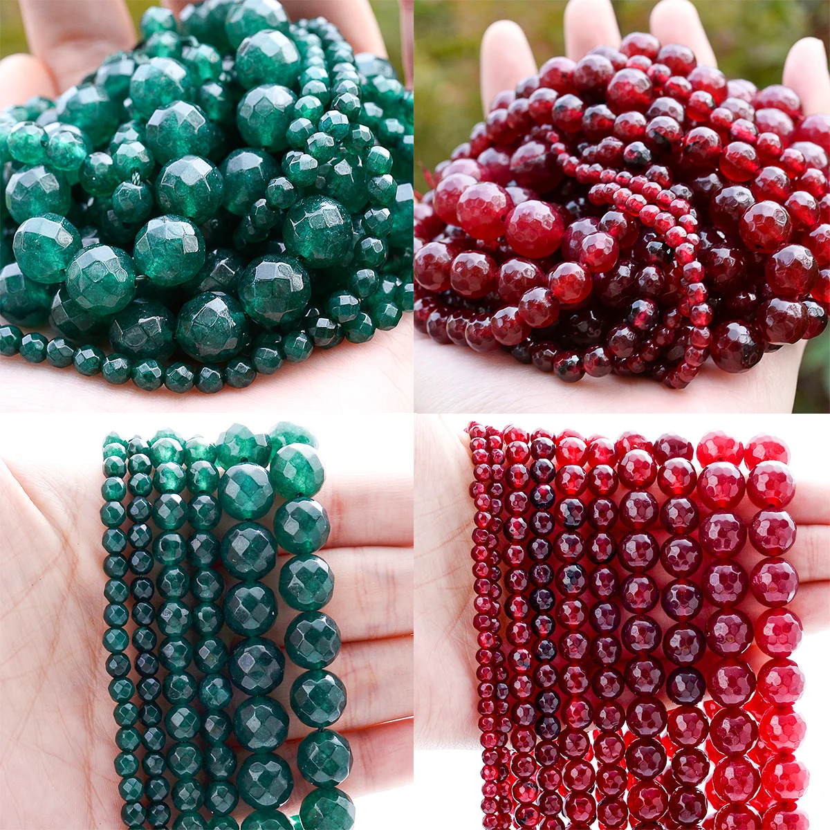 Rubys-Cuentas de piedra Natural facetada para fabricación de joyas, abalorios espaciadores sueltos redondos para pulsera DIY de 4-12mm