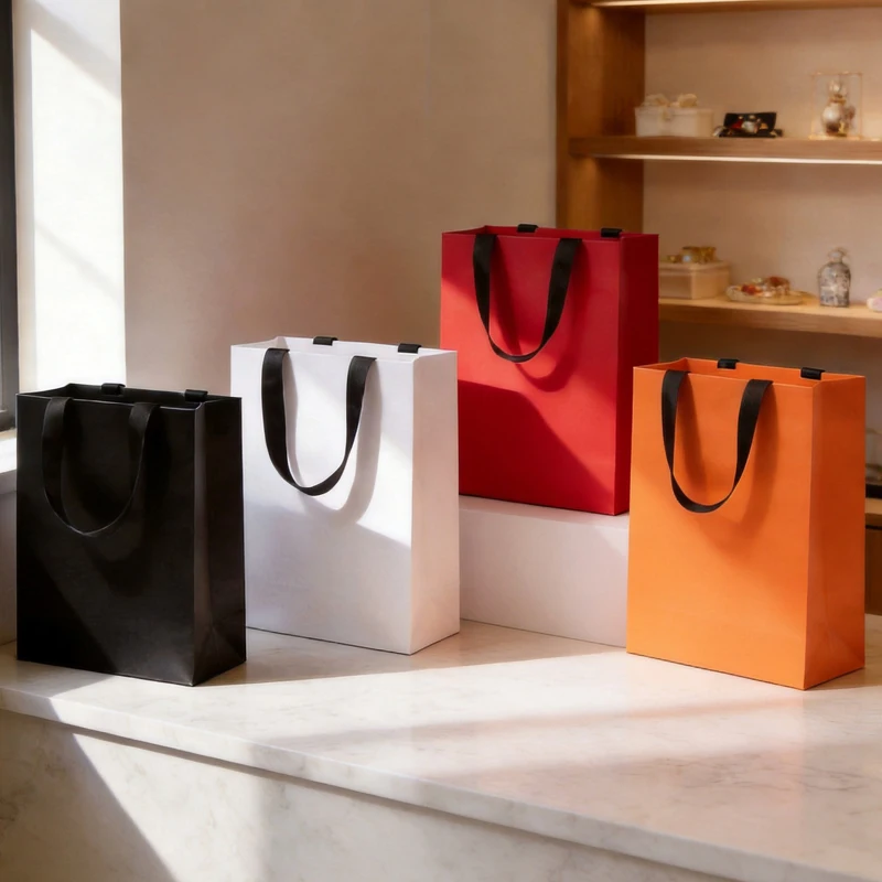 結婚式や誕生日パーティー、衣料品や化粧品の包装に使えるギフトバッグ10個セット。紙製で、ロゴをカスタマイズ可能。大判ハンドバッグ。
