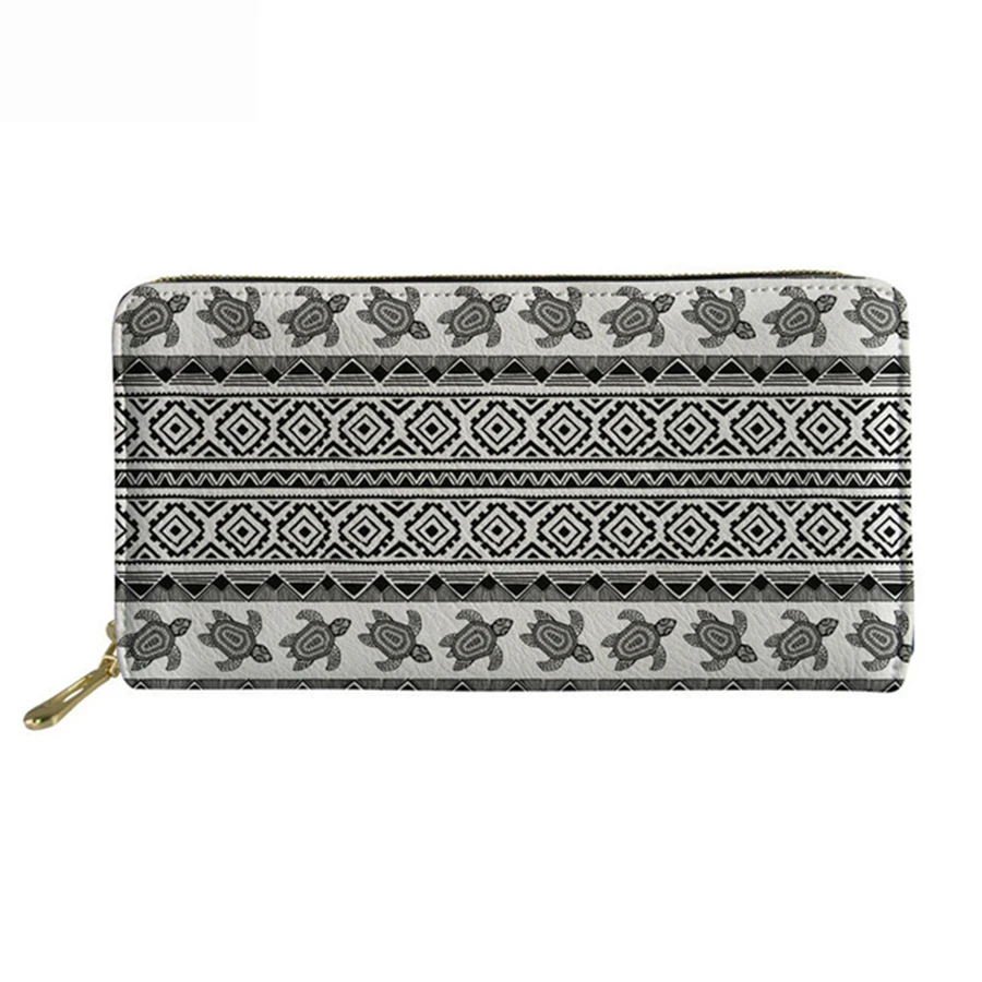 Hawaiian  Polynsian Tribal Sea Turble Long Wallet, Cash Holder Women's Clips Versatile Leather Coin Purse, Credit Card Holder