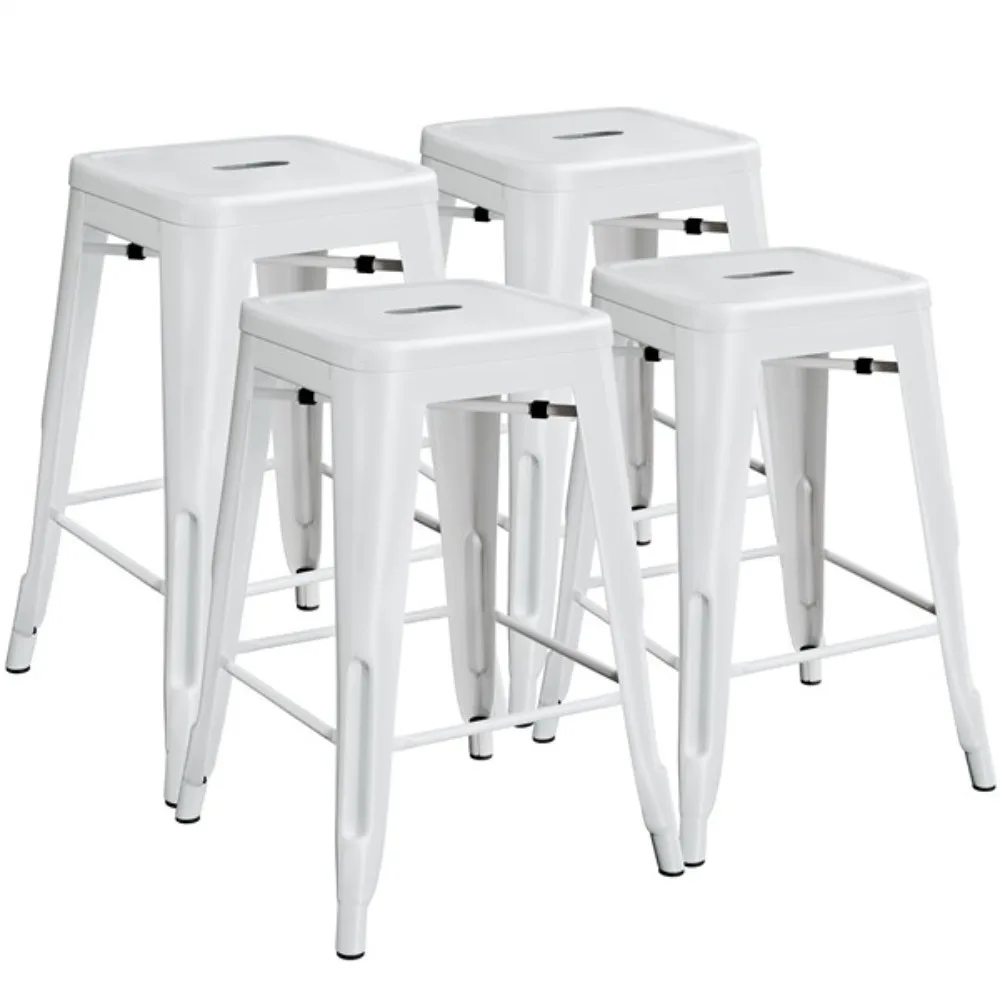 

Metal Bar Stools 24 inch Counter Height Stools 4PCS Backless Stools, White