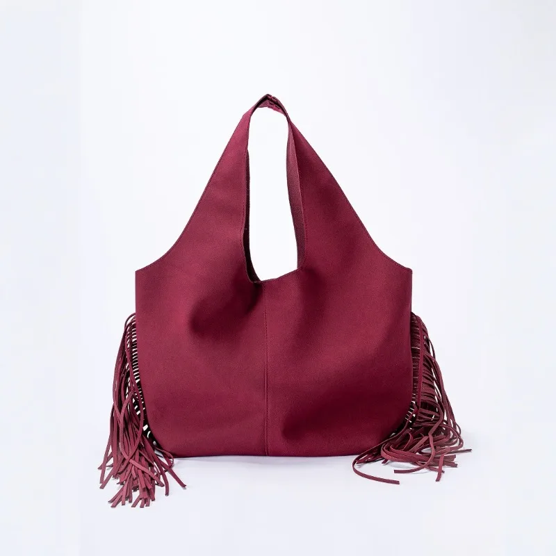 

Retro Punk Style Women's Soft Pu Leather Single-shoulder Bag Large Capacity Faux Suede Long Tasse Tote Bag Half Moon Shopper