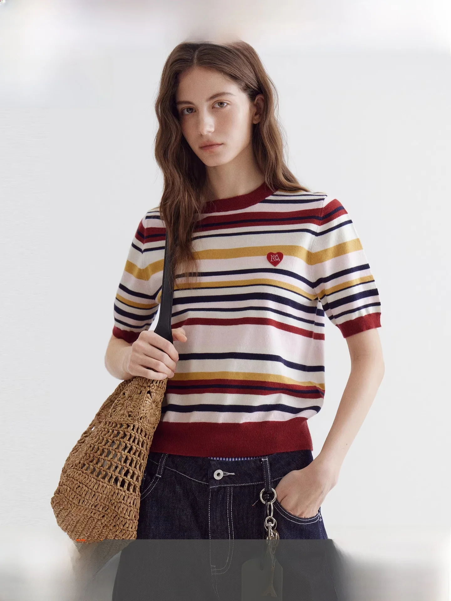 

Женская трикотажная рубашка Fano Spring 2026 с коротким рукавом, в полоску, с цветными блоками, в стиле кэжуал, стандартный крой, легкая