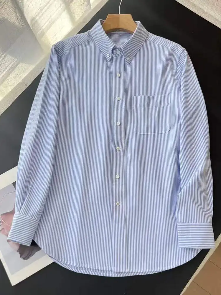 

Autumnal ex Ox Cloth Striped Long Sve Casual irt New Arrival Breathable Comfortable Loose Fit Ne Open Car...