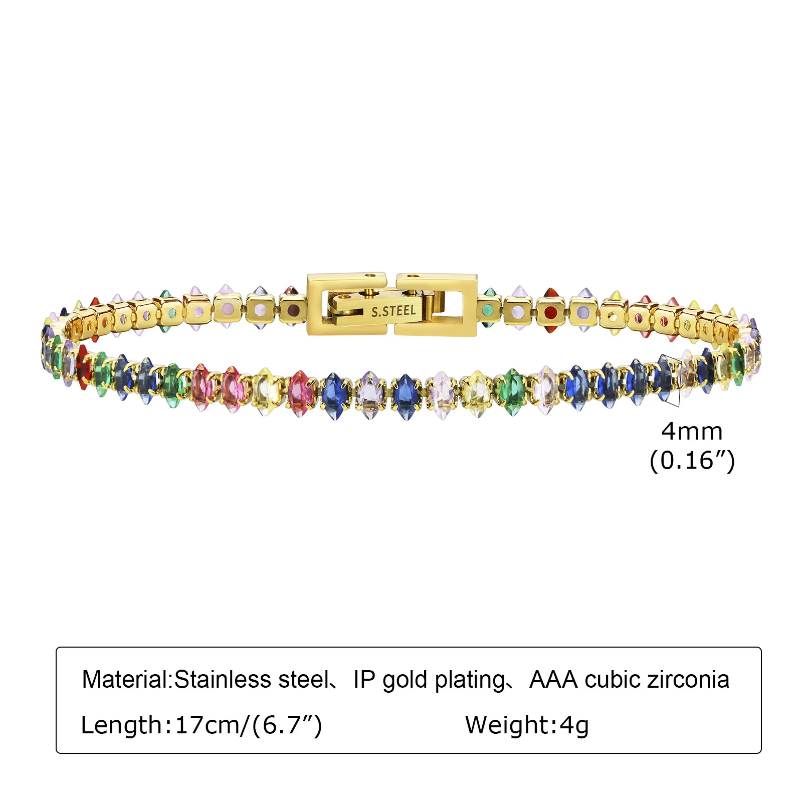 Chic CZ Stone Metal Charm Bracelet Wristband for Young Girls, Trendy Gold Color Plating Stainless Steel Chain Link Bracelets