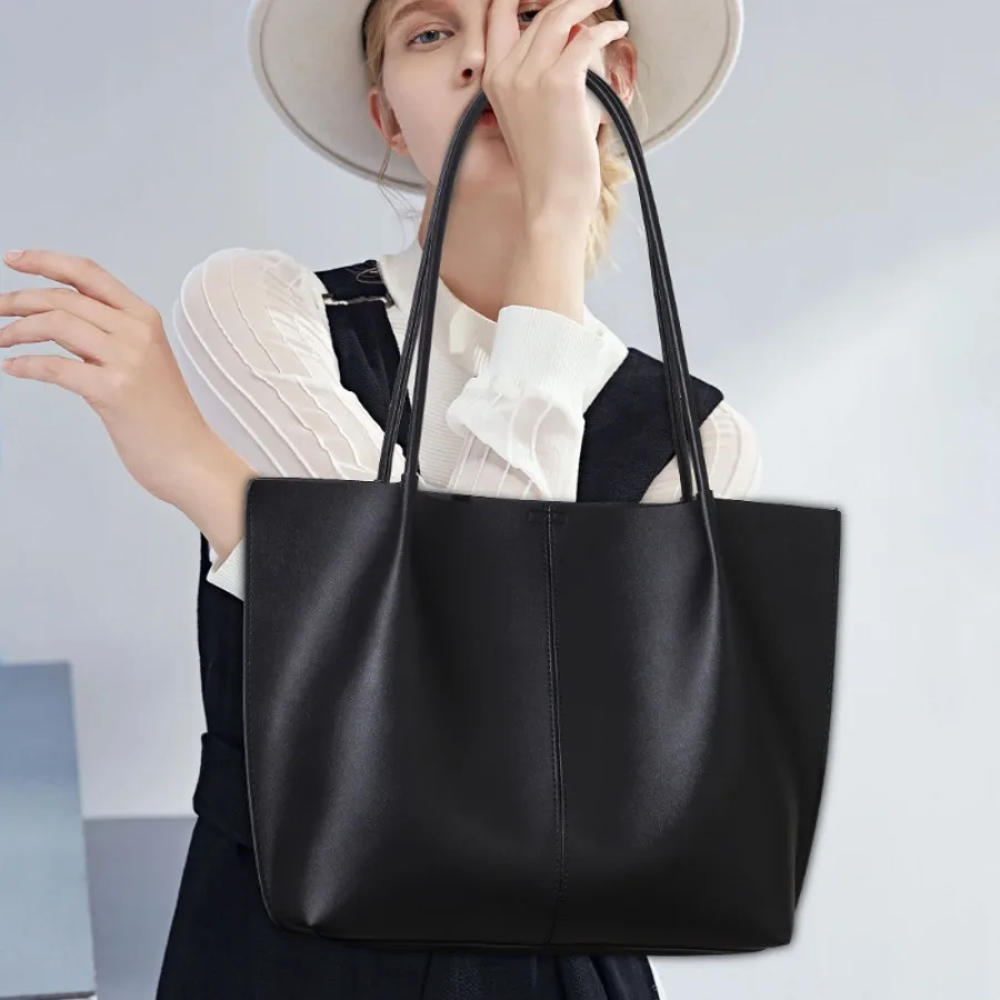 

Fall and winter fashion retro simple versatile senior soft leather shoulder handbag large capacity commuting mother bags