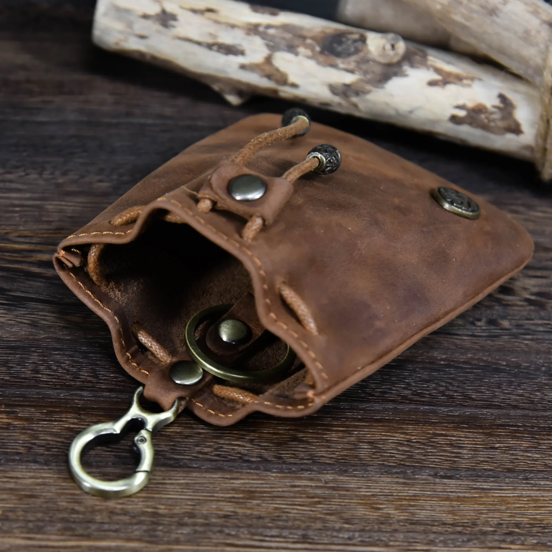 Genuine Leather Coin Purse For Men Male Vintage Original Cowhide Small Drawstring Bag Coin Pouch Key Card Holder Keychain Wallet