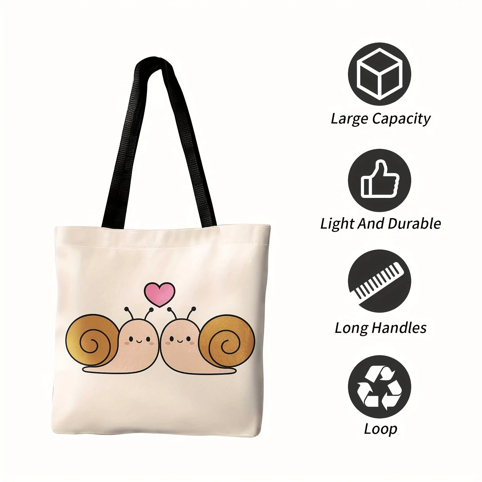 Shopper Bag,Shopping Portable Shoulder Back Hand-held Bag,Cute, Snail Love, Hearts,suitable for Travel, Cosmetics