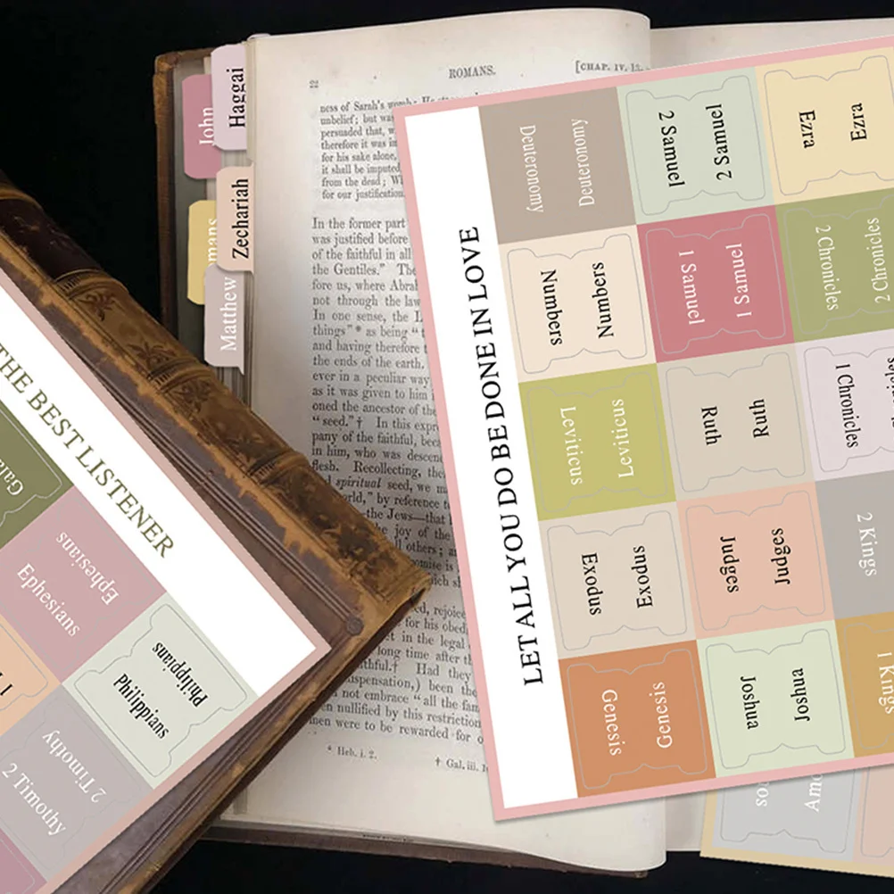 5 Sheets Bible Book Tabs Colorful Index Stickers for Fast Navigation Strong Hold PVC Labels Bible Reading Study Supplies