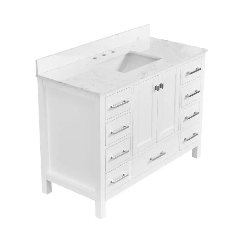 غرور حمام مقاس 48 بوصة، وحدة قائمة بذاتها مع جزء علوي، خزانة تخزين حمام بإطار من الخشب الصلب، تصميم أنيق وعملي لـ #6