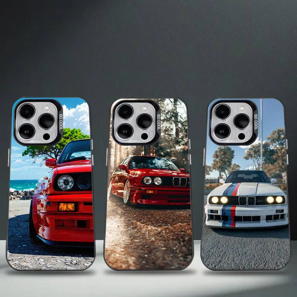 

Car B-W E20 E30 Phone Case For iPhone 16,15,14,13,12,11,8,7,Pro,Max,Plus,Mini,XS,SE Anti Fall Black Matte Hard