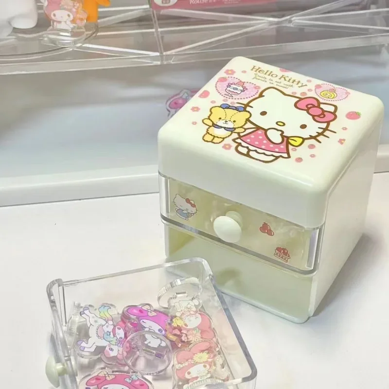 Hello Kitty cartoon cute drawer mini storage box Kawaii Yugui dog Melotti double plastic jewelry finishing box Christmas gift