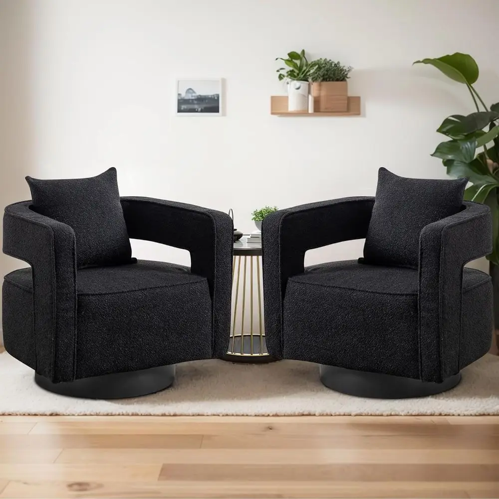 

Swivel Barrel Chair Set of 2, Black Boucle Accent Chairs