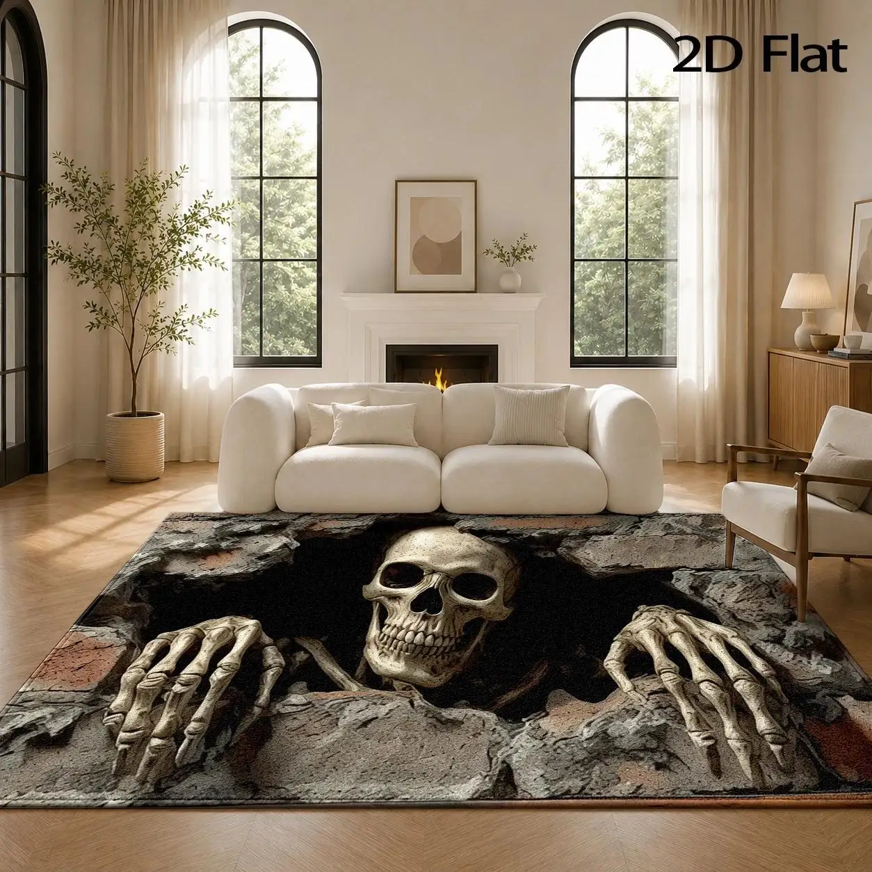 1pc Oversized Gothic‑Skull‑Print Area Rug, Machine Washable Large Floor Mat for Entryway, Living Room, Bedroom, Office