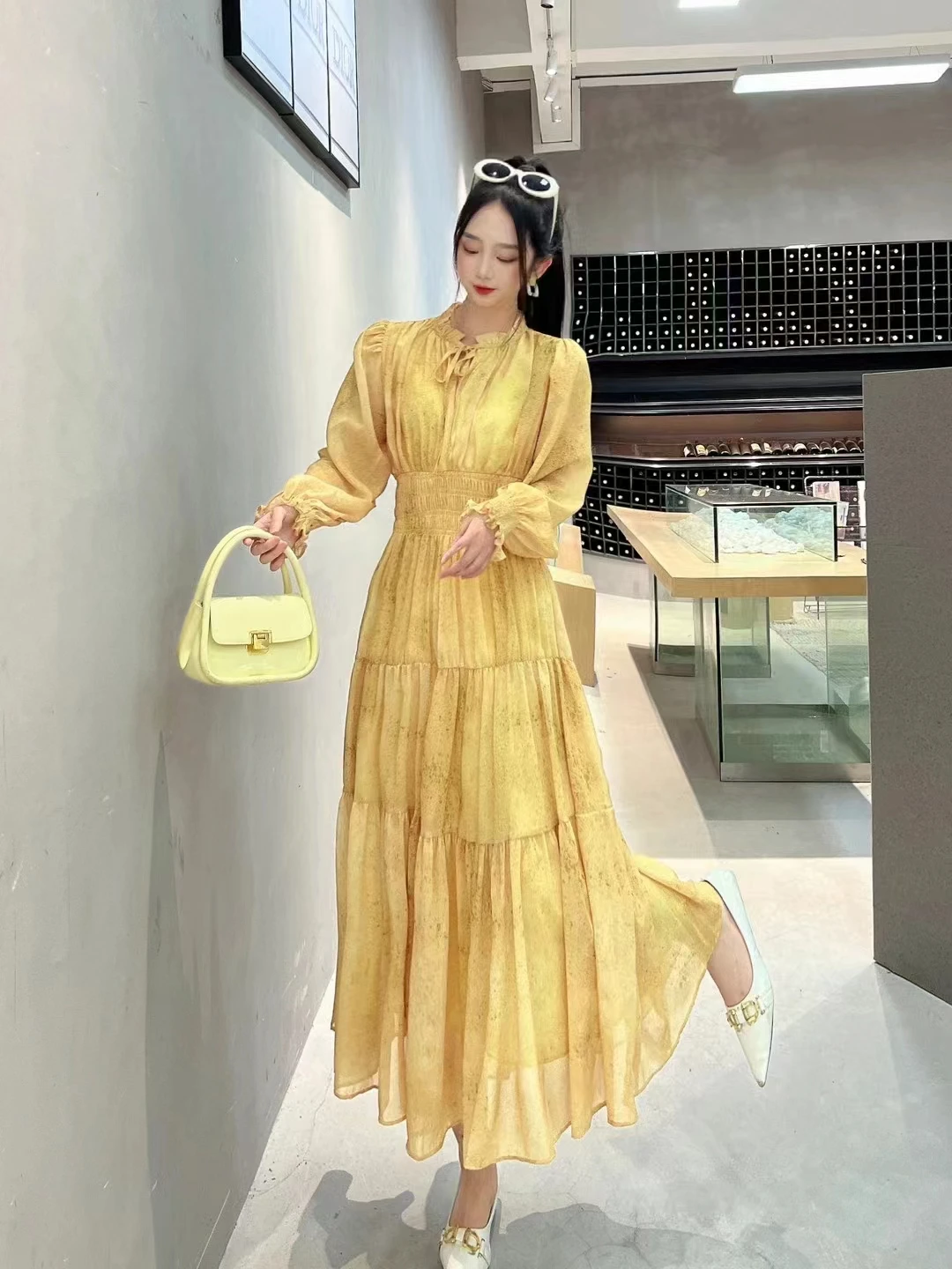 2023 New Spring Summer Women Long Sleeve Slim Long Dress High Quality Designer Fashion Tie Dye Elegant Evening Dress