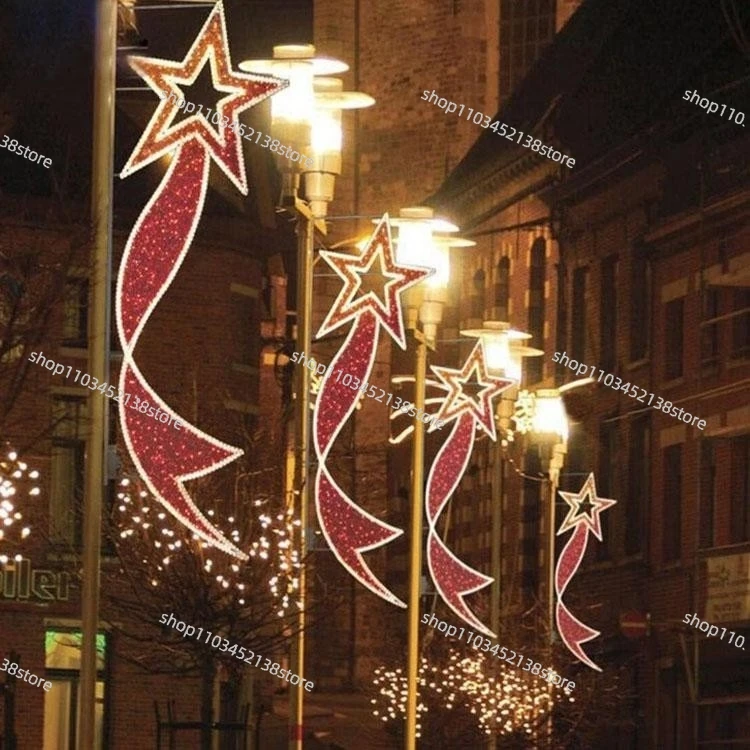 Outdoor Waterproof Street Landscape Lighting Decoration 2d Street Pole String Star Pattern Light Christmas Light Decoration