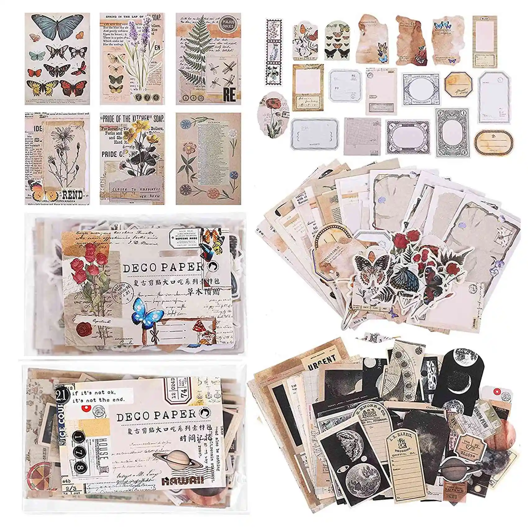 400Pcs Scrapbooking Supplies Journaling Vintage Scrapbook Stickers Adhesive Scrapbook Washi Stickers for Album Art Craft