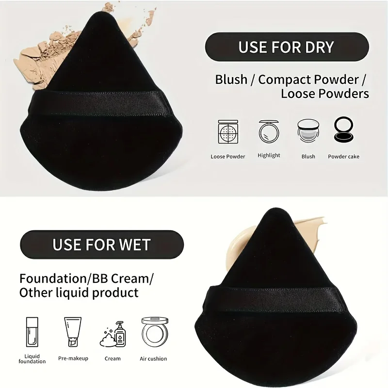 Sfoglie di polvere triangolari bifacciali da 9 pezzi - Frullatori riutilizzabili in velluto per polvere sciolta/pressa/fissante |   Kit da viaggio professionale per truccatori