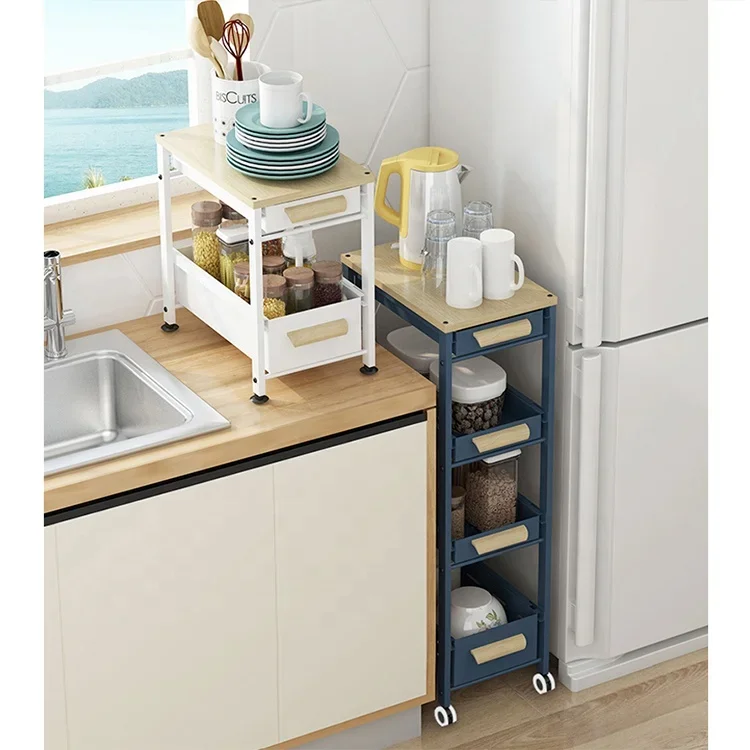 New Design Kitchen Shelving Drawer Floor Multi-Layer Clip Gap Vegetable Spices Debris Pull Storage Rack