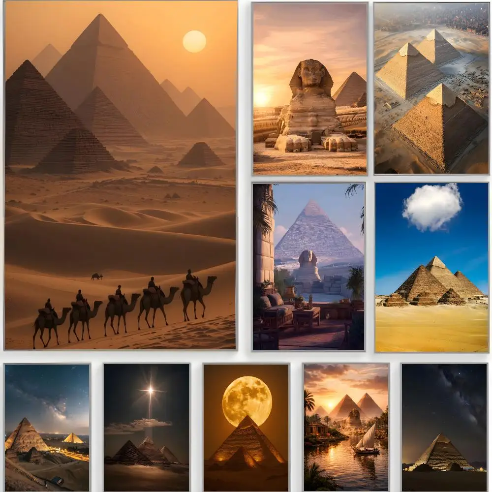 scenic landmark e-egypt pyramids Poster Classic Wall Art  Home Decor  Peel and Stick Unframed