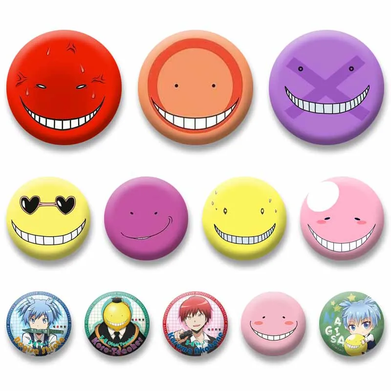 Funny Koro-sensei Face Meme Badges Karma Akabane Nagisa Shiota Round Brooch Cartoon Character Enamel Pins Bag Shoes Accessories