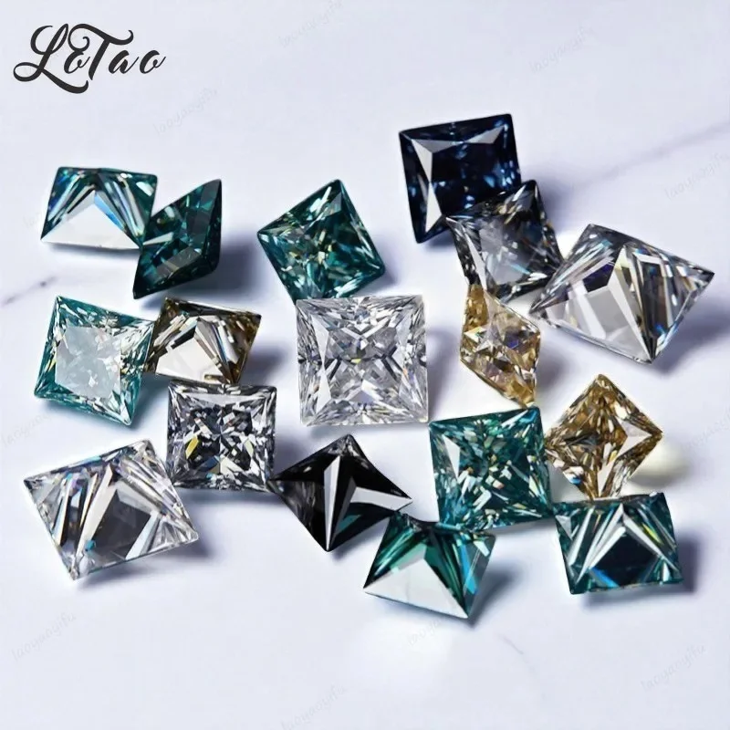 

Princess Cut Moissanite Loose Stone Multiple Color Beads Charms for Jewelry Making with Certificate Pass Diamond Tester