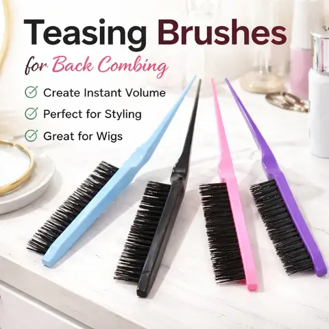 Teasing Brush for Back Combing, Rat Tail Hair Teasing Brush Styling Tool for Real Hair Wigs